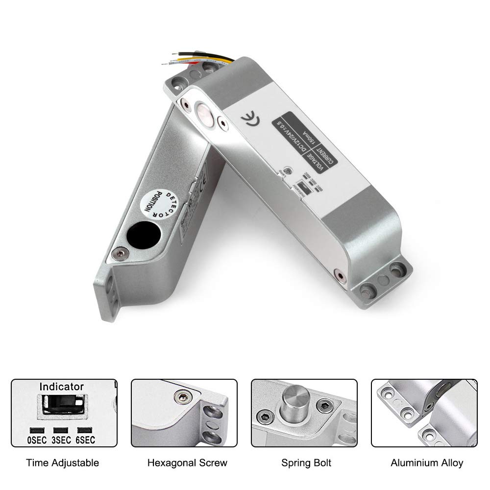 Electric Drop Bolt Lock DC 12V Fail Safe NC Mode Electronic Door Lock for Access Control Security Lock Door (X Bolt Lock) with Time Delay Surface Mounted Lock