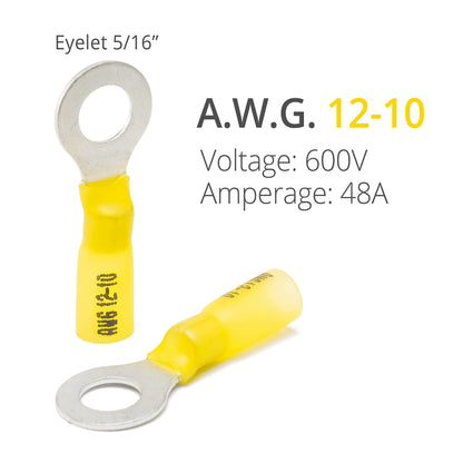 Wirefy 90 PCS Heat Shrink Ring Terminals 5/16" - a Resistant Ring Connectors - Eyelet Wire Connectors - Yellow 10-12 AWG