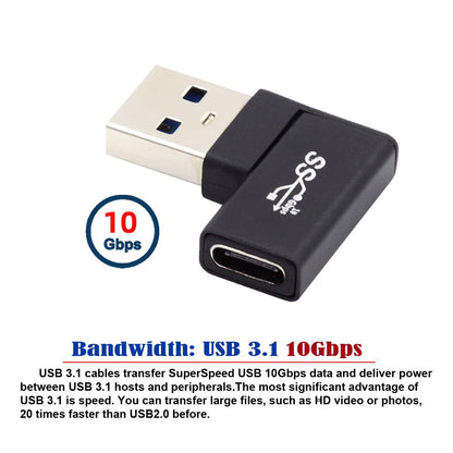 CY USB-C Type C Female to USB 3.0 A Male Data Adapter Flat Horizontal 90 Degree Left Angled for Laptop Desktop