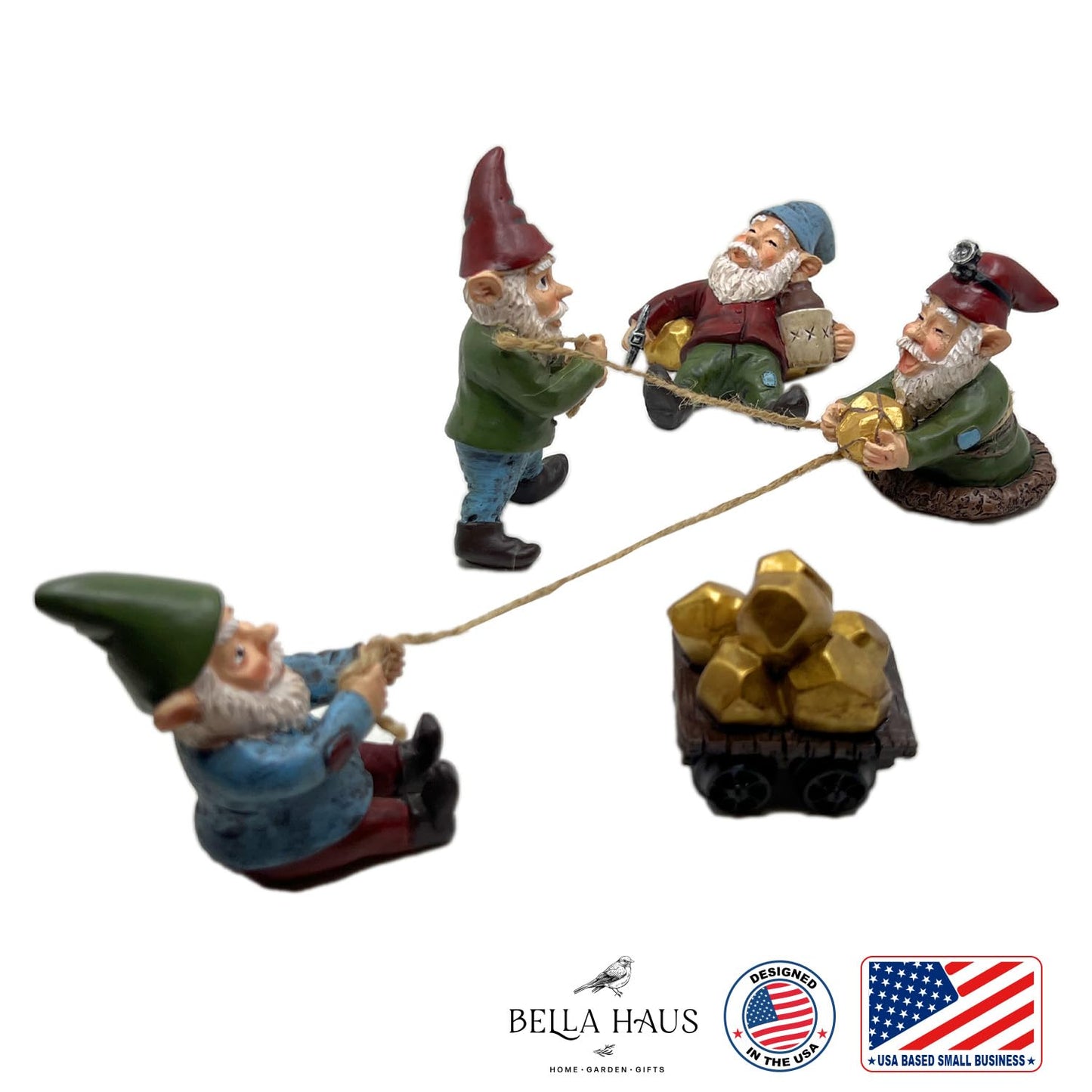 BELLA HAUS DESIGN The Gnome Creek Mining Company Garden Statue | Authentic Gold Prospector's Poly-Resin Outdoor Decor |Poly-Resin 5pc Set (Gnome Creek Mining)