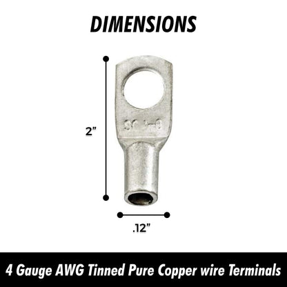 InstallGear 4 Gauge AWG Tinned Pure Copper Lugs Ring Terminals Connectors with Heat Shrink - 10-Pack | Electrical Connectors, Heat Shrink Wire Connectors for 4 Gauge Wire Terminals