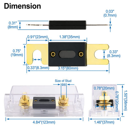 Baomain ANL Fuse Holder Kit with 180A Fuse – for Car Audio & 12V/24V Systems (180 Amp.)