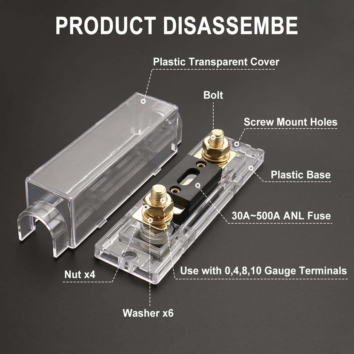 Baomain ANL Fuse Holder Kit with 180A Fuse – for Car Audio & 12V/24V Systems (180 Amp.)