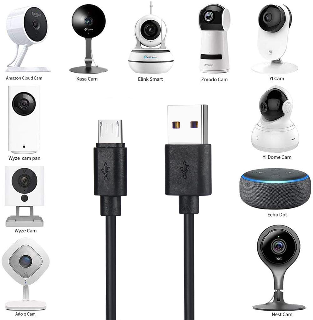 Smays 25 ft Micro USB Cable Replacement for Wyze Cam, Nest Camera - Extra Long Extension Power Cord (Black)