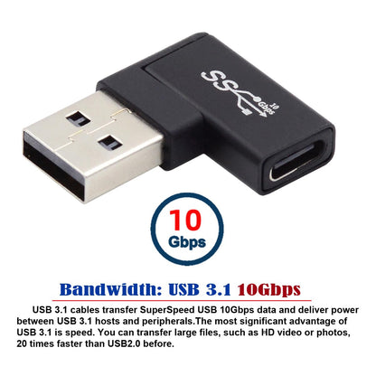 CY USB-C Type C Female to USB 3.0 A Male Data Adapter Flat Horizontal 90 Degree Right Angled for Laptop Desktop