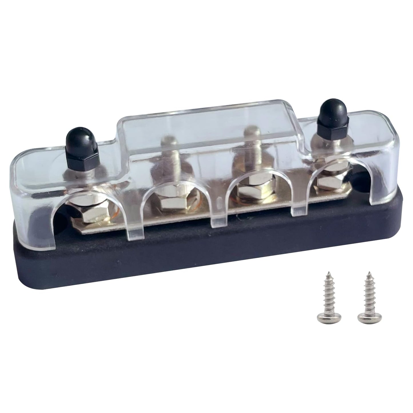4 x #10 (M5) Studs Bus Bar, Ampper 4.2" Ground Distribution Block Brass Battery BusBar Junction with Cover for Auto Boat Amplifier and More (Black)