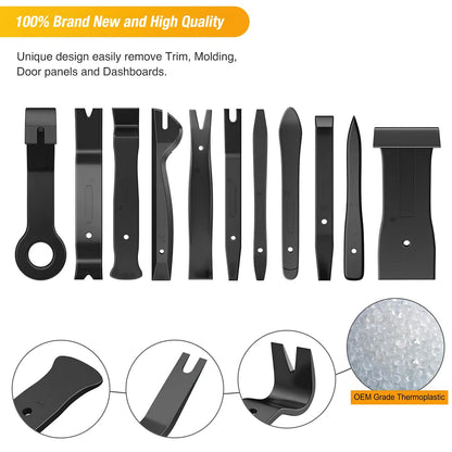 GOOACC 40Pcs Trim Removal Tool,Auto Terminal Removal Key Tool,Auto Clip Pliers Stereo Removal Tools,Car Upholstery Repair Removal Kit,Precision Hook and Pick Set,Wiring Threader,Car Film Scrape-Black