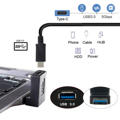 CY USB-C Type C Female 90 Degree Down Angled to USB 3.0 A Male Data Adapter for Laptop Desktop
