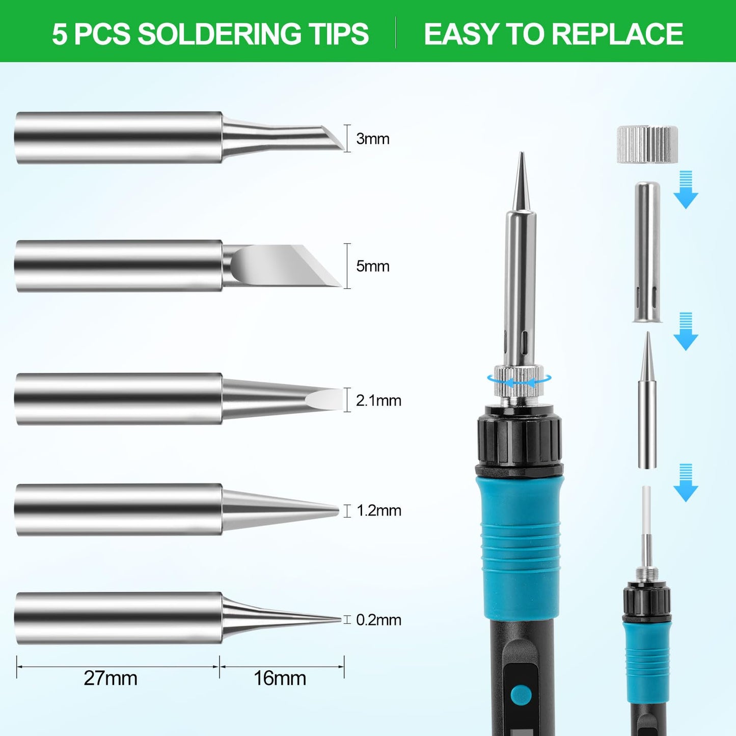 WORKEASE 100W Soldering Iron Kit, LED Digital Solder Iron with 5pcs Tips, 10s Fast Heating Max 932℉, Adjustable Temperature Soldering Iron Kit for Electronics for Electronic Repair, DIY