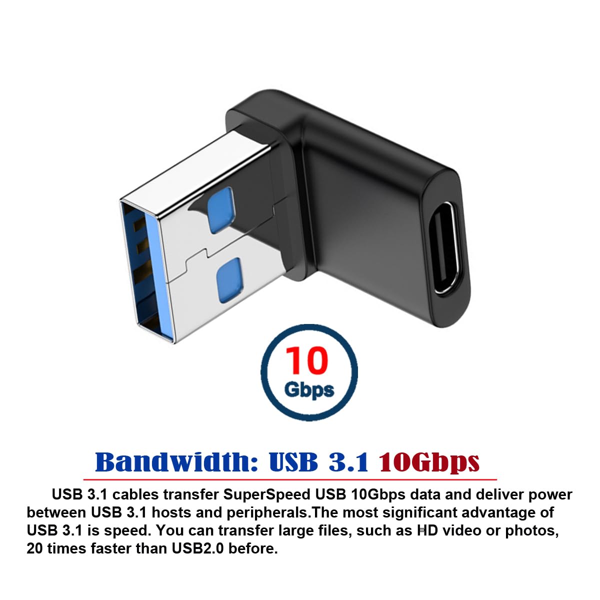 CY USB-C Type C Female 90 Degree Down Angled to USB 3.0 A Male Data Adapter for Laptop Desktop