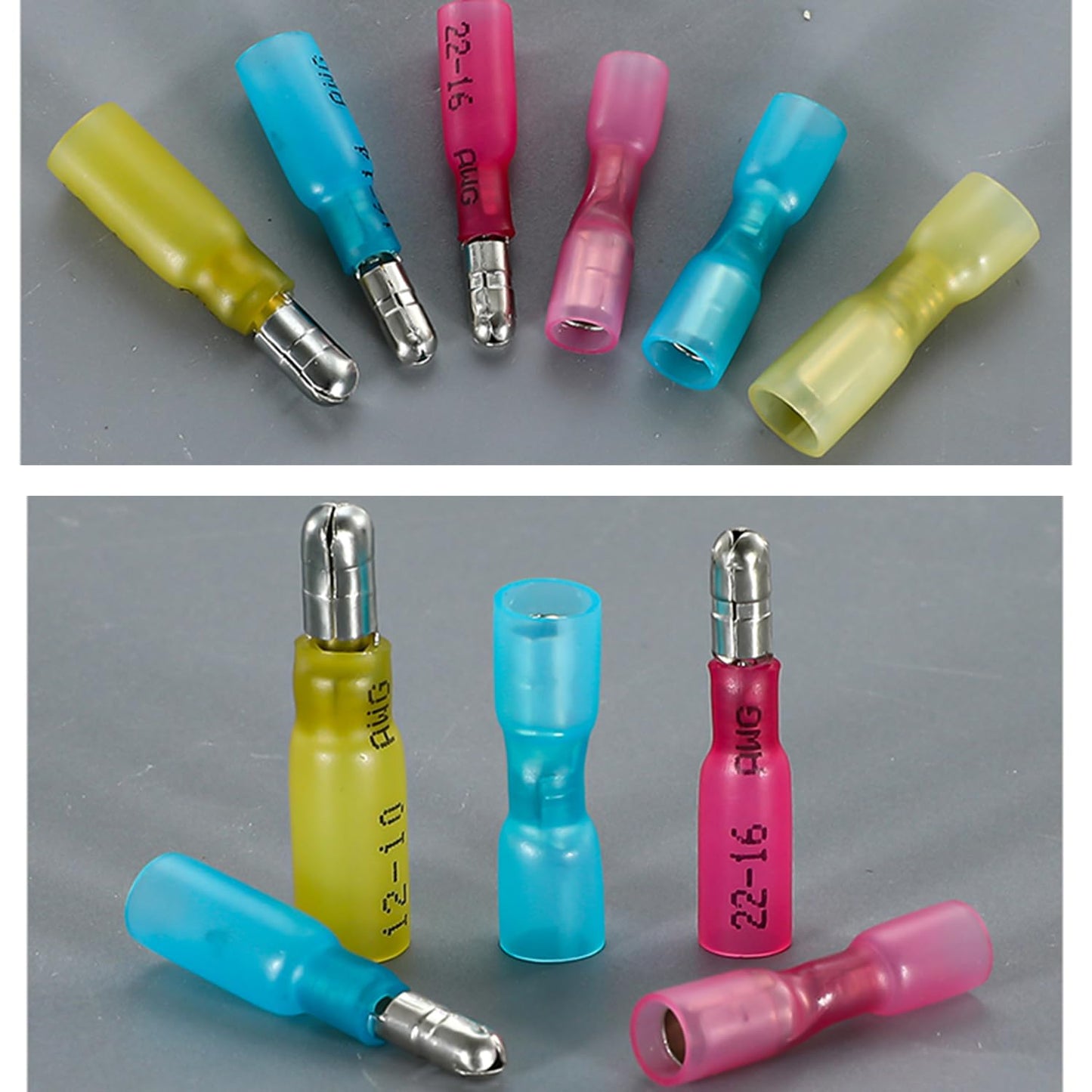 200PCS Heat Shrink Bullet Connectors, Bullet Terminals, Female and Male Crimp Connectors for Watercraft, Electronics, Automotive AWG12-10-Yellow