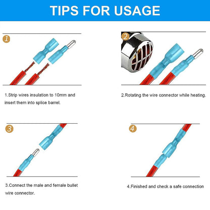 200PCS Heat Shrink Bullet Connectors, Bullet Terminals, Female and Male Crimp Connectors for Watercraft, Electronics, Automotive AWG16-14-Blue