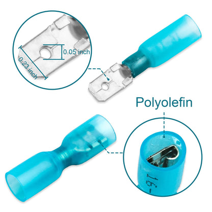 MENTBERY 100 PCS Spade Connectors, Heat Shrink Spade Terminals 22-16 AWG, Wire Connectors Female and Male