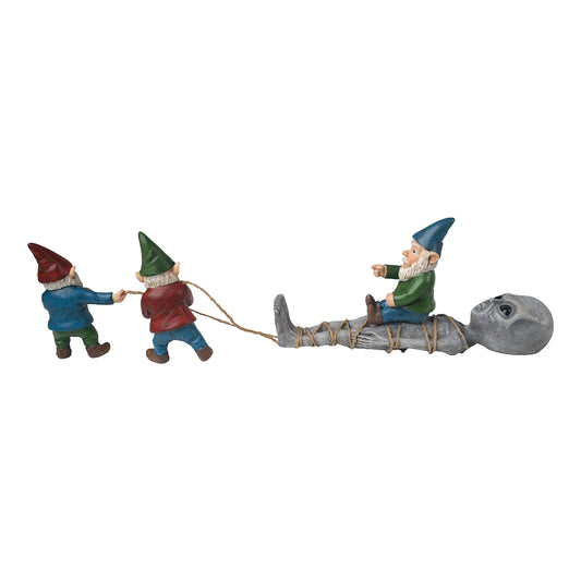 BELLA HAUS DESIGN The Great Gnome Alien Abduction Garden Statue | 15' Polyresin Outdoor Decor | Alien with Gnomes for Patio, Porch, Fence, Garden