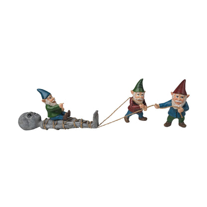 BELLA HAUS DESIGN The Great Gnome Alien Abduction Garden Statue | 15' Polyresin Outdoor Decor | Alien with Gnomes for Patio, Porch, Fence, Garden