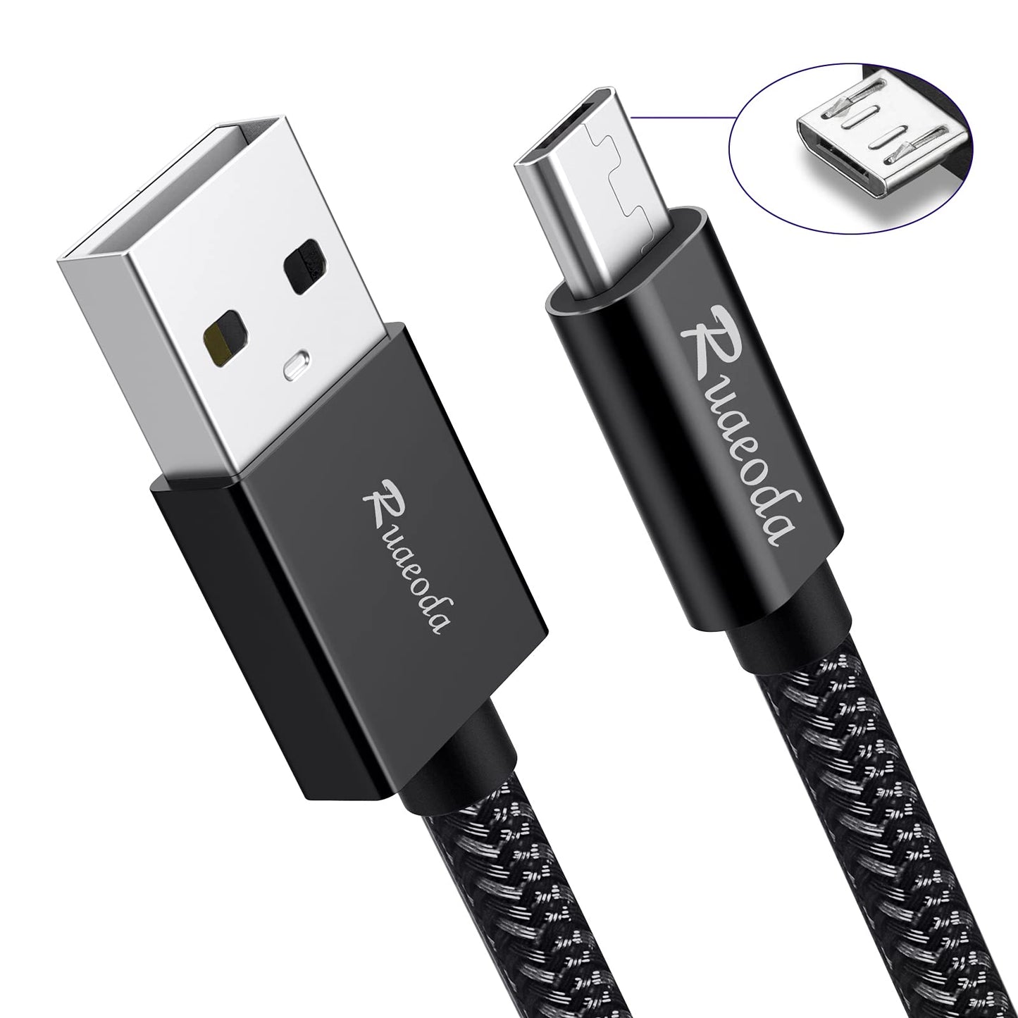Ruaeoda Long Micro USB Cable Android Charger 20ft with Gold-Plated PS4 Charger Cable - High Speed 2.0 USB A Male to Micro USB Nylon Braided Cable for Android Phone