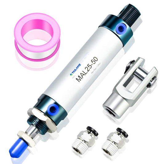 TAILONZ PNEUMATIC 25mm Bore 50mm Stroke Air Cylinder Double Action with Y Connector and 2Pcs 6mm Fitting MAL25x50