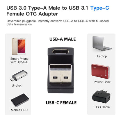 CY USB-C Type C Female Up Opposite U Shape Back Angled to USB 3.0 A Male Data Adapter for Laptop Desktop