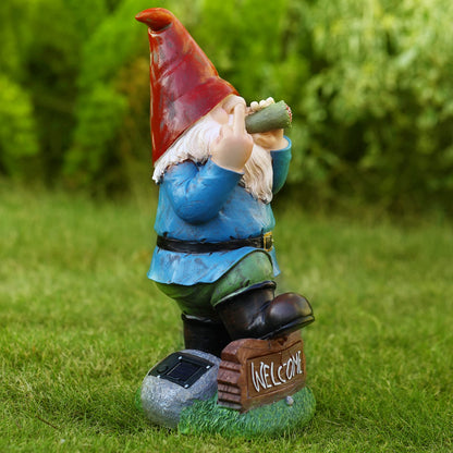 Resin Gnomes Garden Decor, 13.5" Tall Solar Large Inappropriate Funny Gifts Gnome Outdoor Statues for Yard, Patio, Lawn, Outside Naughty Gnome Garden Decorations Gift for Men Women