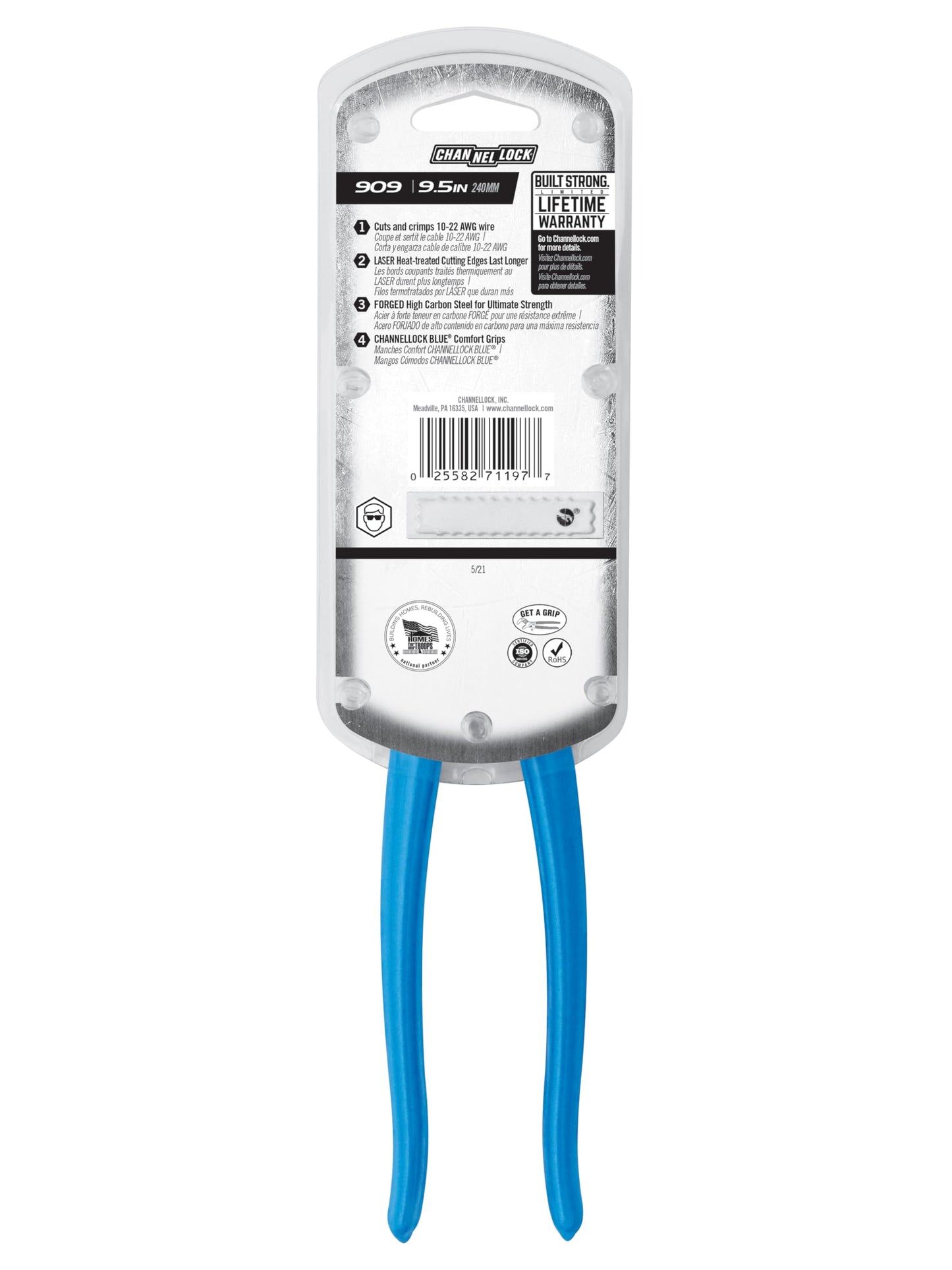 Channellock 909 9.5-Inch Wire Crimping Tool | Electrician's Terminal Crimp Pliers with Cutter are Designed for Insulated and Non-Insulated Connections