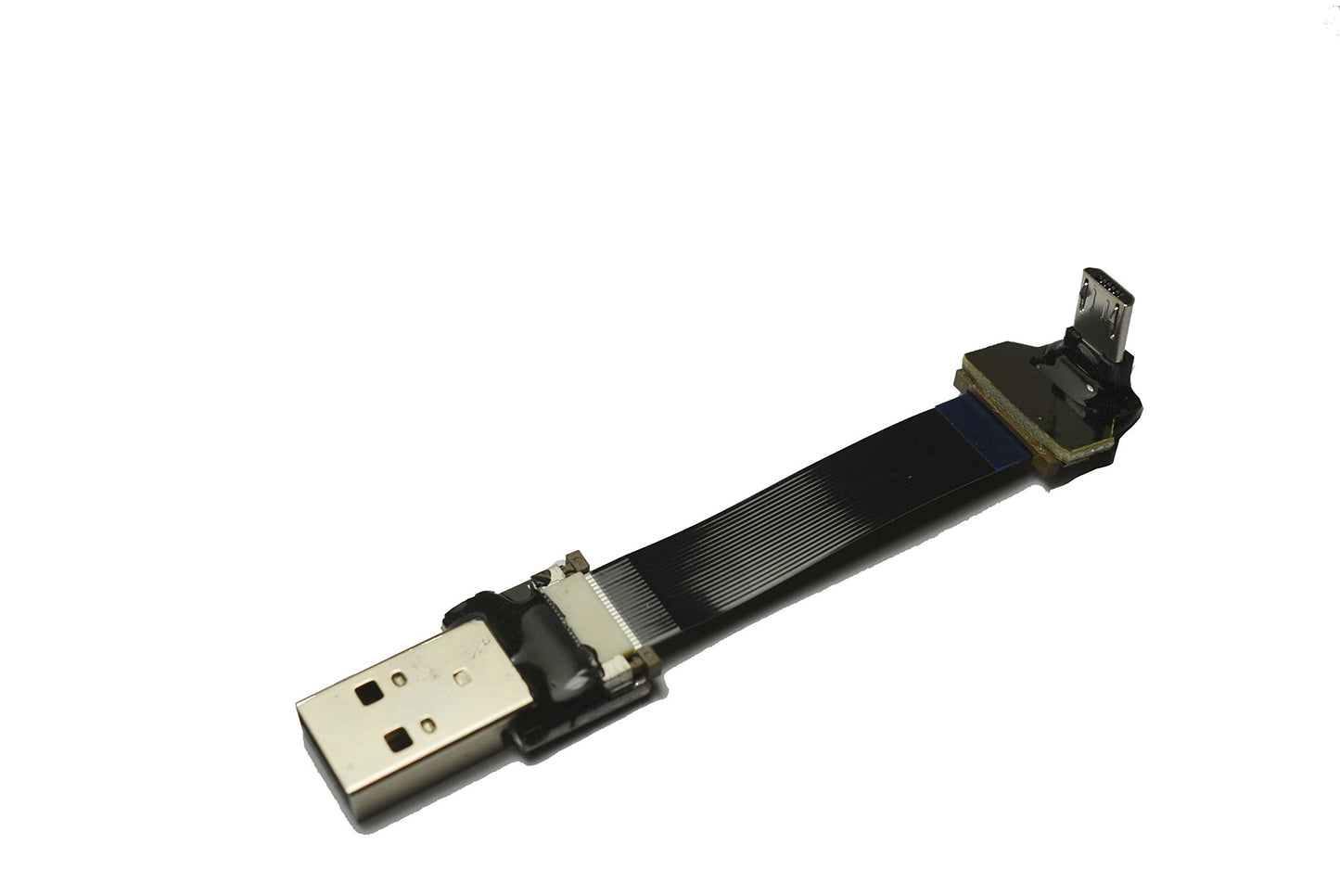 Permanent Short FPV Flat Slim Thin Ribbon FPC Cable Micro USB 90 Degree to Standard USB A for sync and Charging (5CM)