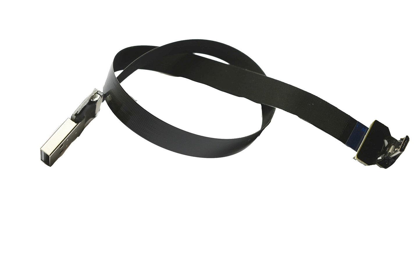 Permanent Black FFC Micro USB FPV Flat Slim Thin Ribbon FPC Cable Micro USB 90 Degree to Standard USB A for sync and Charging (30CM)