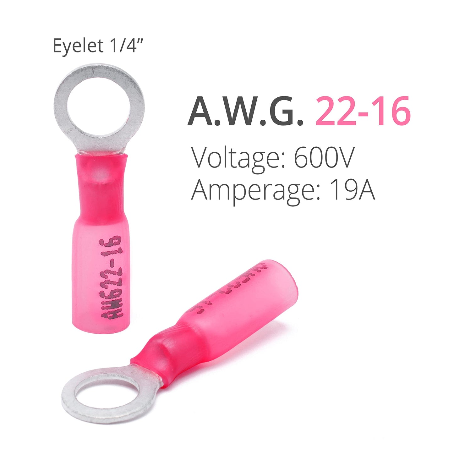 Wirefy 150 PCS Heat Shrink Ring Terminals 1/4" - a Resistant Ring Connectors - Eyelet Wire Connectors - Red 22-16 AWG