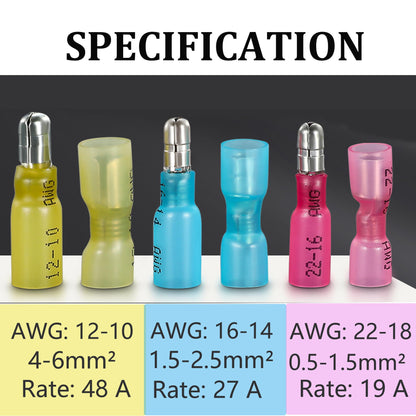 200PCS Heat Shrink Bullet Connectors, Bullet Terminals, Female and Male Crimp Connectors for Watercraft, Electronics, Automotive AWG22-18-Pink