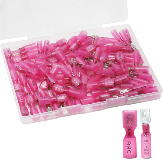 MENTBERY 100 PCS Spade Connectors, Heat Shrink Spade Terminals 22-16 AWG, Wire Connectors Female and Male