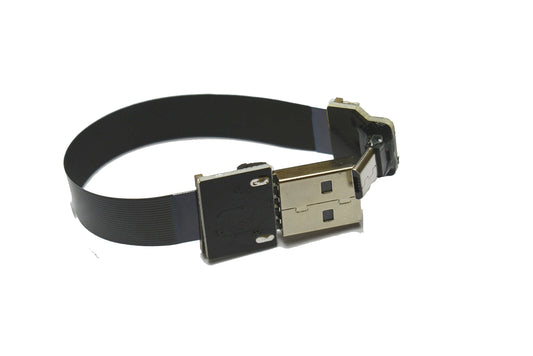 Permanent Short FFC Micro USB FPV Flat Slim Thin Ribbon FPC Cable Micro USB 90 Degree to Standard USB A for sync and Charging Black(10CM)