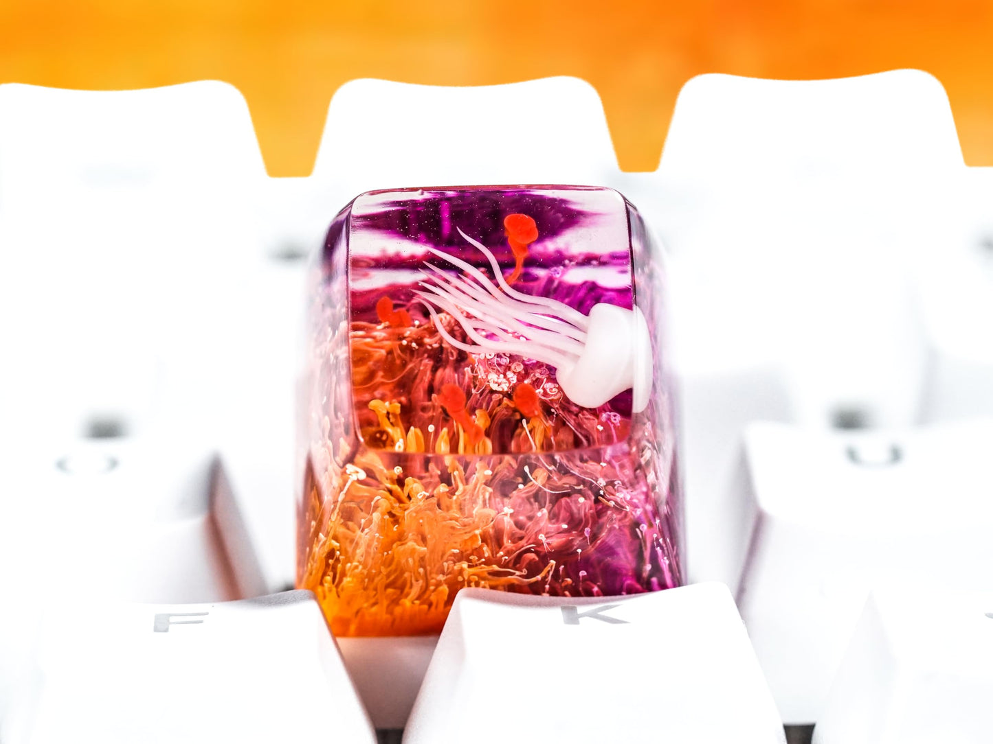DATKEY Jellyfish Red & Purple Artisan Keycaps - Ocean Cute Aesthetic Custom Keycaps - Gaming Gifts