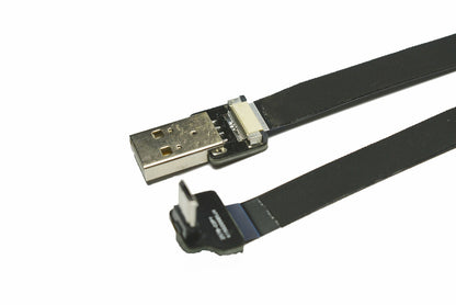 Black Flexible FPV Flat Slim Thin Ribbon FPC Cable Micro USB 90 degree to standard USB A for sync and charging (80CM)