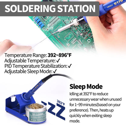 YIHUA 853D 2A USB SMD Hot Air Rework Soldering Iron Station, DC Power Supply 0-15V 0-2A with 5V USB Charging Port and 35 Volt DC Voltage Test Meter
