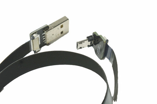 Permanent Black FPV Flat Slim Thin Ribbon FPC Cable Micro USB 90 Degree Angle to Standard USB A for sync and Charging (100CM)