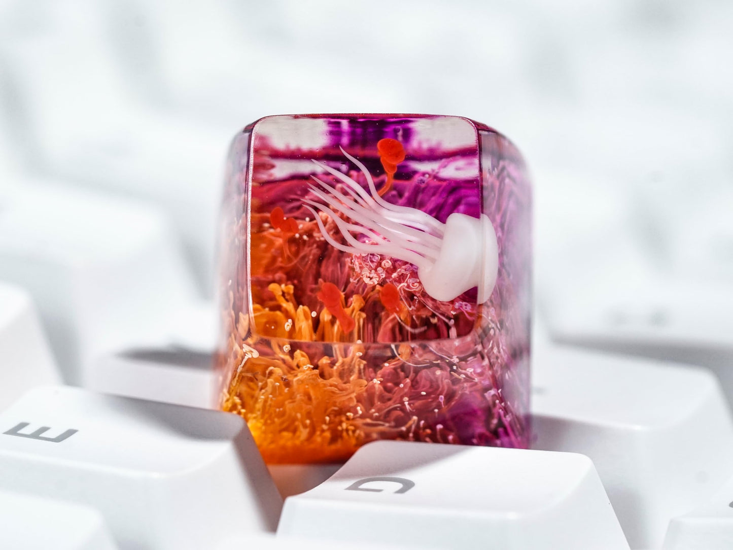 DATKEY Jellyfish Red & Purple Artisan Keycaps - Ocean Cute Aesthetic Custom Keycaps - Gaming Gifts