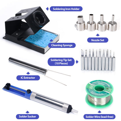 YIHUA 8786D I 2 in 1 Hot Air Rework and Soldering Iron Station with °F /°C, Cool/Hot Air Conversion, Digital Temperature Correction and Sleep Function
