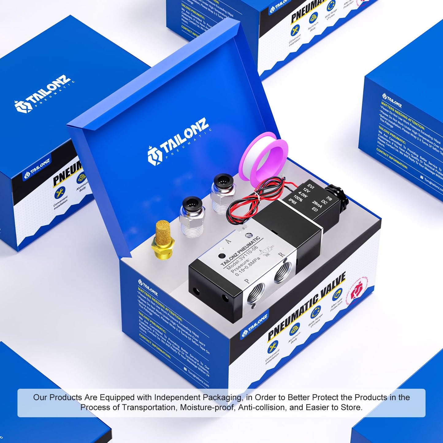 TAILONZ PNEUMATIC 1/4"NPT Solenoid Valve 3V210-08 DC12V Single Coil Pilot-Operated Electric 2 Position 3 Way Connection Type(Outlet wire)