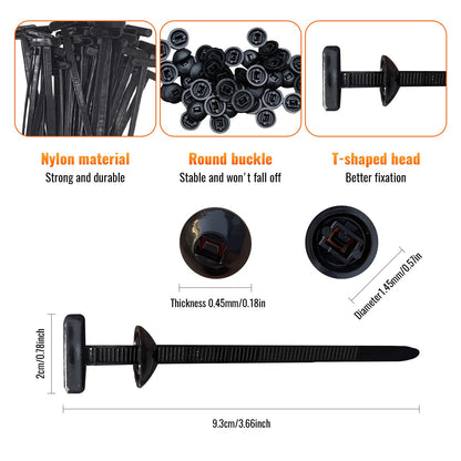 100PCS Nylon Universal Cable Tie Buckle – Heavy Duty Self-Locking Zip Ties Holder with Pin & Button Design, Plastic Cable Ties Tool Fasteners Car Body, UV Resistant Zipties for Car Daily Auto Fixing