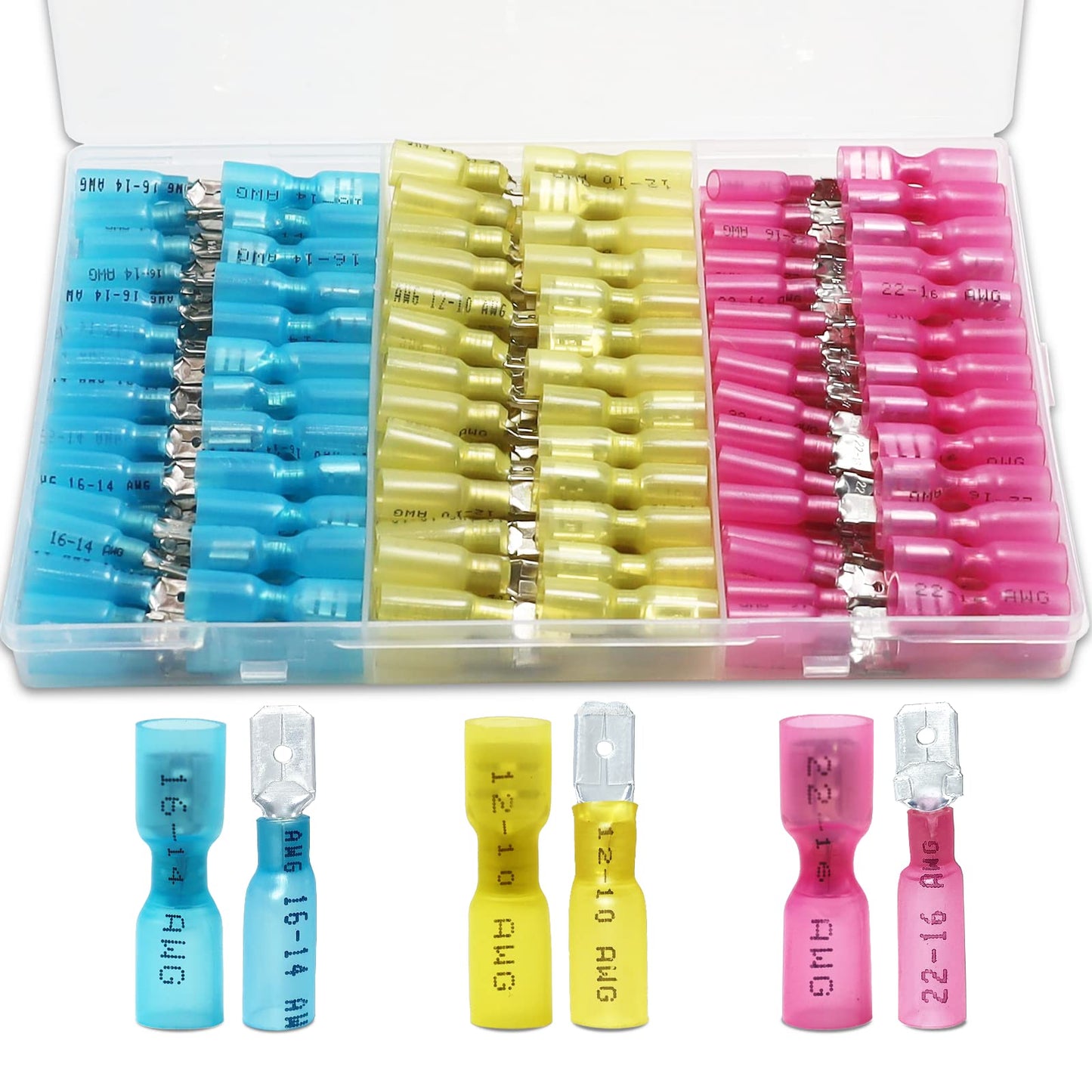 150 PCS Spade Connectors, Heat Shrink Spade Terminals 22-10 AWG, Wire Connectors Male and Female by MENTBERY