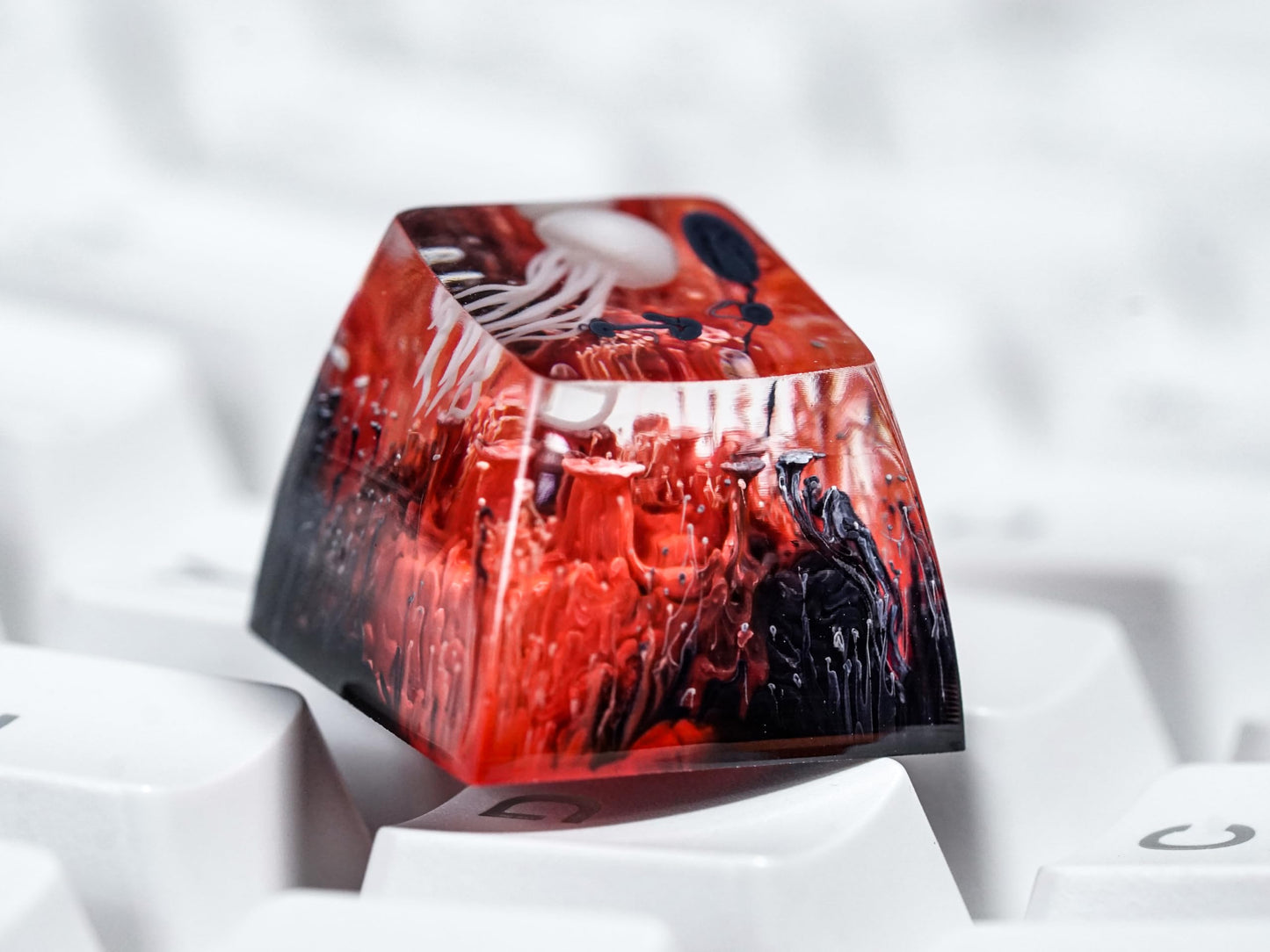 DATKEY Jellyfish Red & Black Artisan Ocean Keycaps - Cute & Aesthetic Custom Keycaps for Gaming Lovers