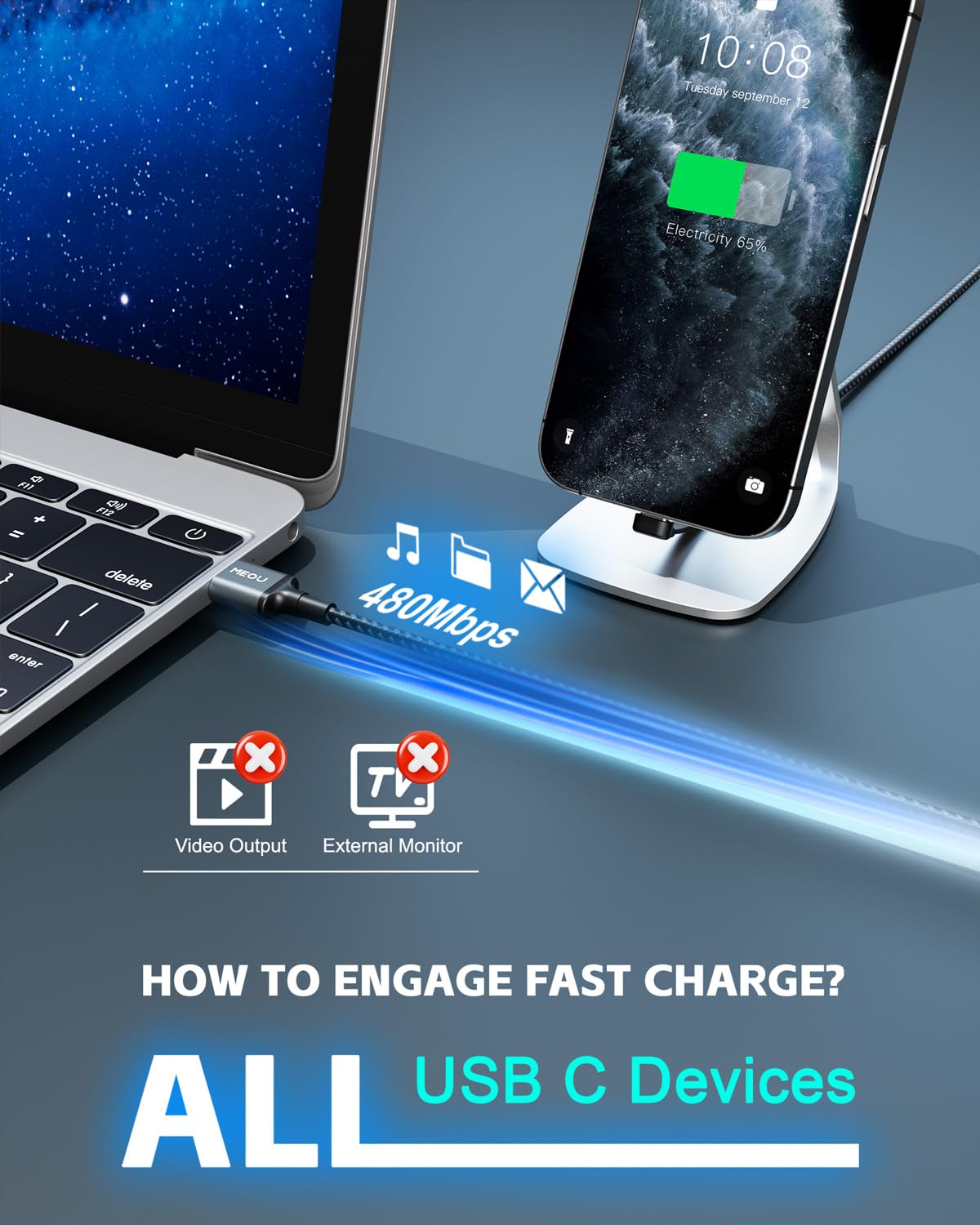 USB to USB C Cable 1ft, 60W USB A to USB C Fast Charging Cable, Right Angle USB C Cord Nylon Braided for iPhone 16/15, iPad Pro, Samsung Galaxy S21/S22/S23/S24, Note 20 10, Pixel 8, Nintendo etc.