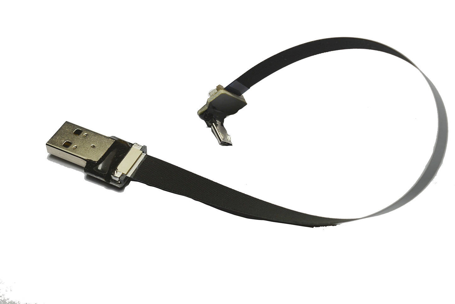 Permanent FFC USB Cable FPV Flat Slim Thin Ribbon FPC Cable Micro USB 90 Degree to Standard USB A for sync and Charging Black (20CM)