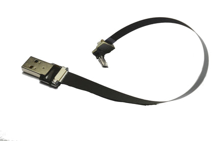 Permanent FFC USB Cable FPV Flat Slim Thin Ribbon FPC Cable Micro USB 90 Degree to Standard USB A for sync and Charging Black (20CM)