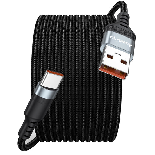 USB C Cable 15ft Fast Charging 23W, Extra Long USB A 2.0 to USB-C Charger Cord 15 foot 480Mbps Data Transfer Type C Black Braided for iPhone 16/15, Galaxy S24/23, Pixel XL/2/3/4XL, LG V30, Nokia