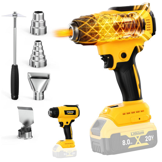 Cordless Heat Gun for Dewalt 20V Battery, 350W,LED Light,Fast Heating Soldering Hot Air Gun 122℉-1022℉ Variable Temperature Control with 4pcs Nozzles&Scraper for Crafts, Shrink Wrap(NO Battery)