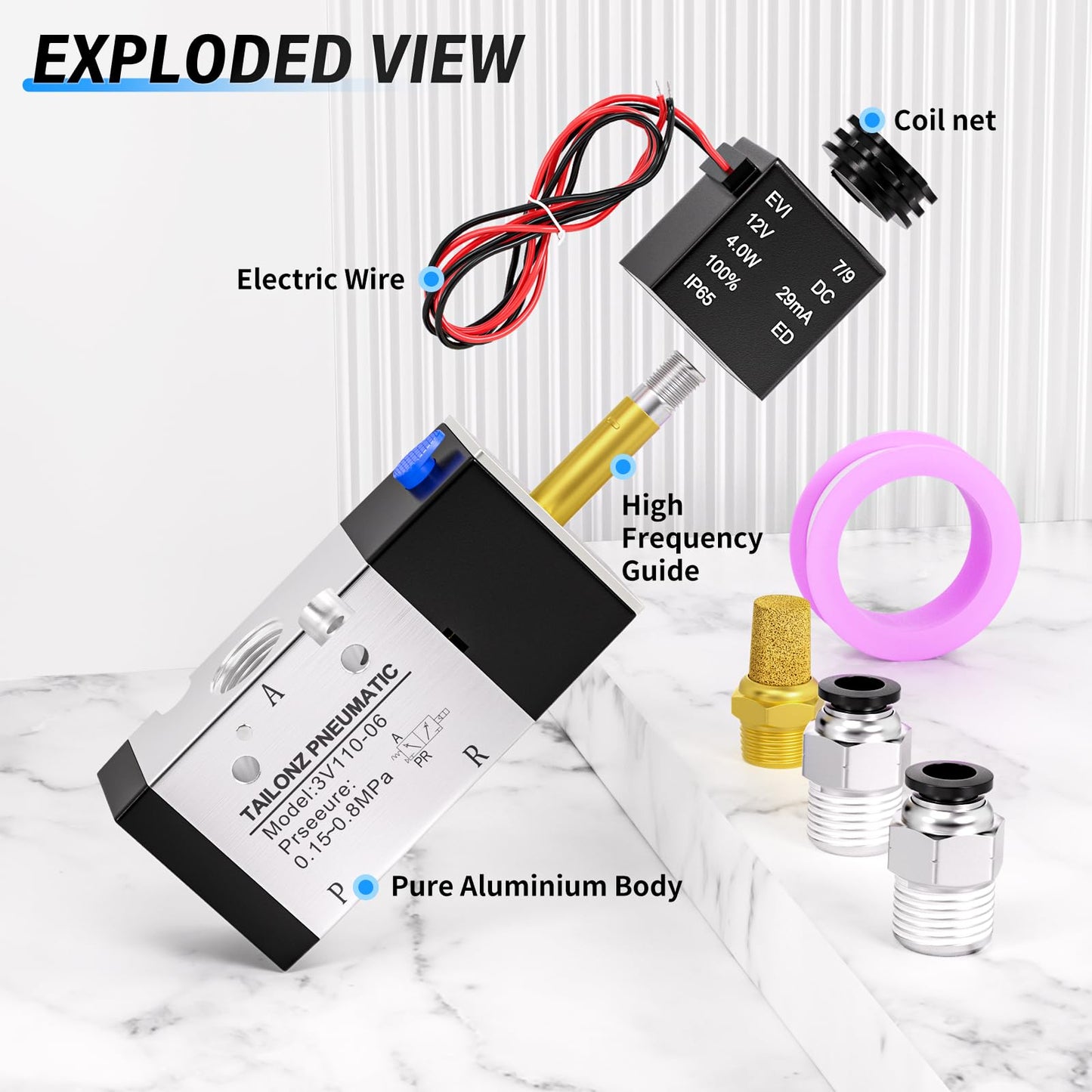 TAILONZ PNEUMATIC 1/4"NPT Solenoid Valve 3V210-08 DC12V Single Coil Pilot-Operated Electric 2 Position 3 Way Connection Type(Outlet wire)