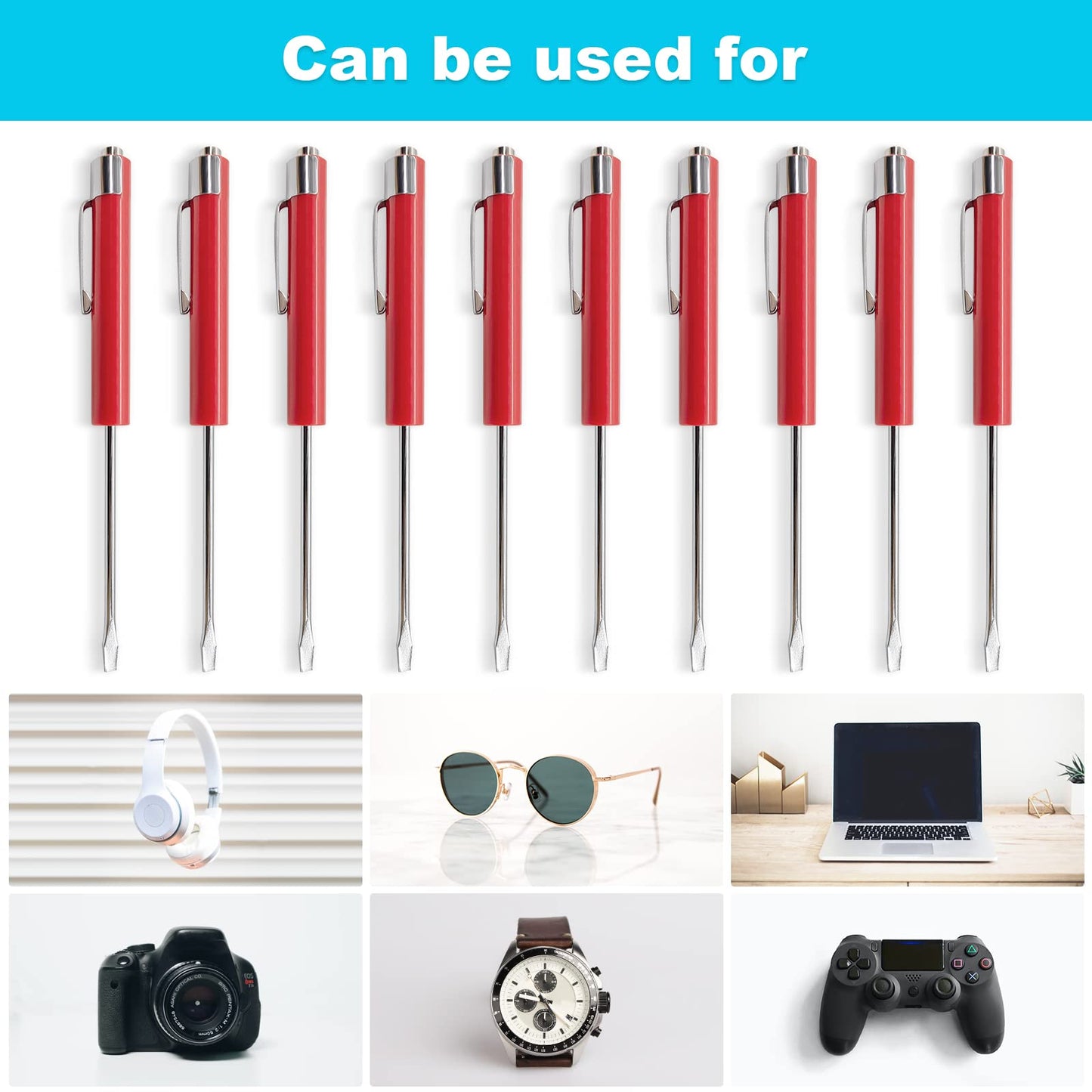 (10) TEN for Snap on Pocket Screwdriver, Flat Tip Screwdrivers, RED ~ Magnetic .NEW. R86855