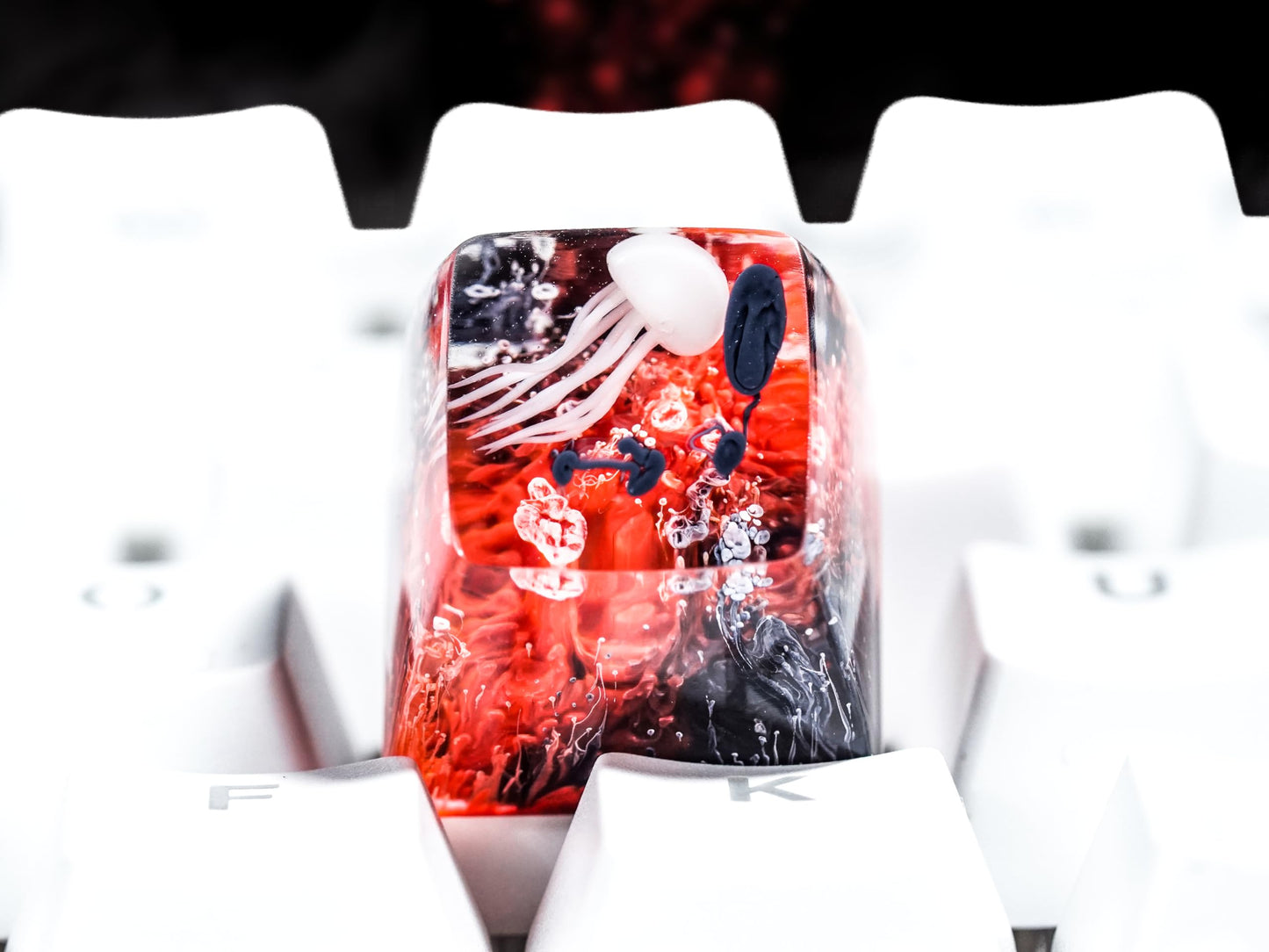 DATKEY Jellyfish Red & Black Artisan Ocean Keycaps - Cute & Aesthetic Custom Keycaps for Gaming Lovers
