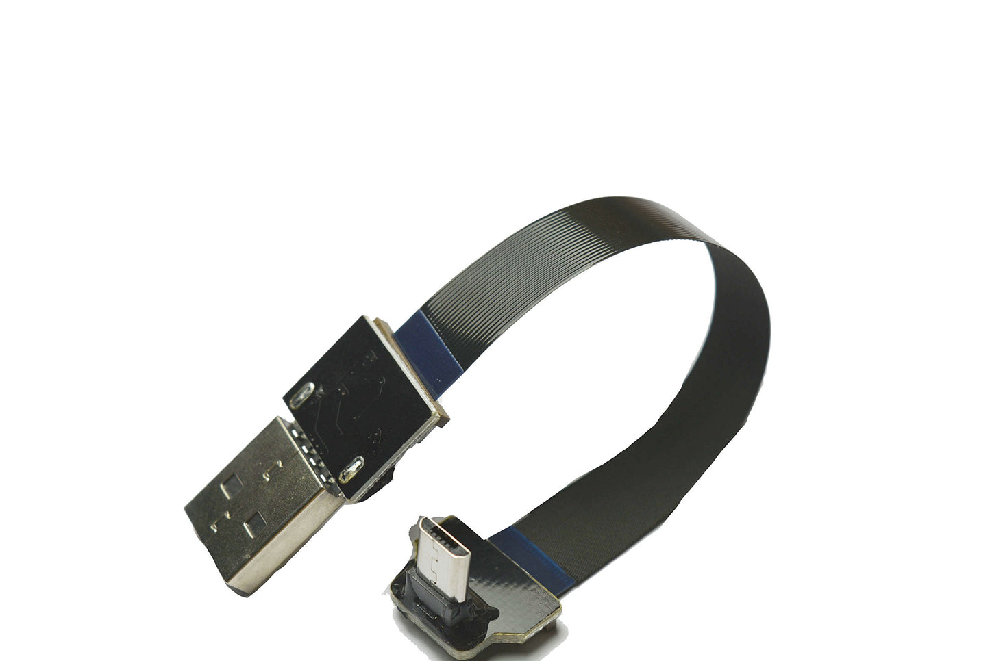 Permanent Short FFC Micro USB FPV Flat Slim Thin Ribbon FPC Cable Micro USB 90 Degree to Standard USB A for sync and Charging Black(10CM)