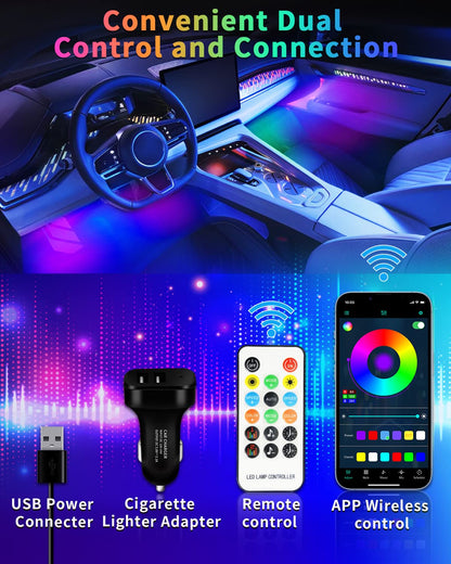 YM E-Brightt RGB LED Strip Lights for Car App Control with Remote Led Lights car Interior with Charger Music Sync Under Dash Footwell Neon Lighting Kit w/USB Cable DC 12V